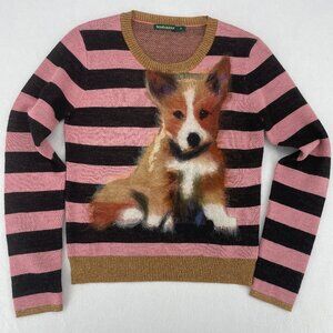 Troubadour Corgi Dog Sweater Small Pink Black Striped Felted Wool Metallic Trim